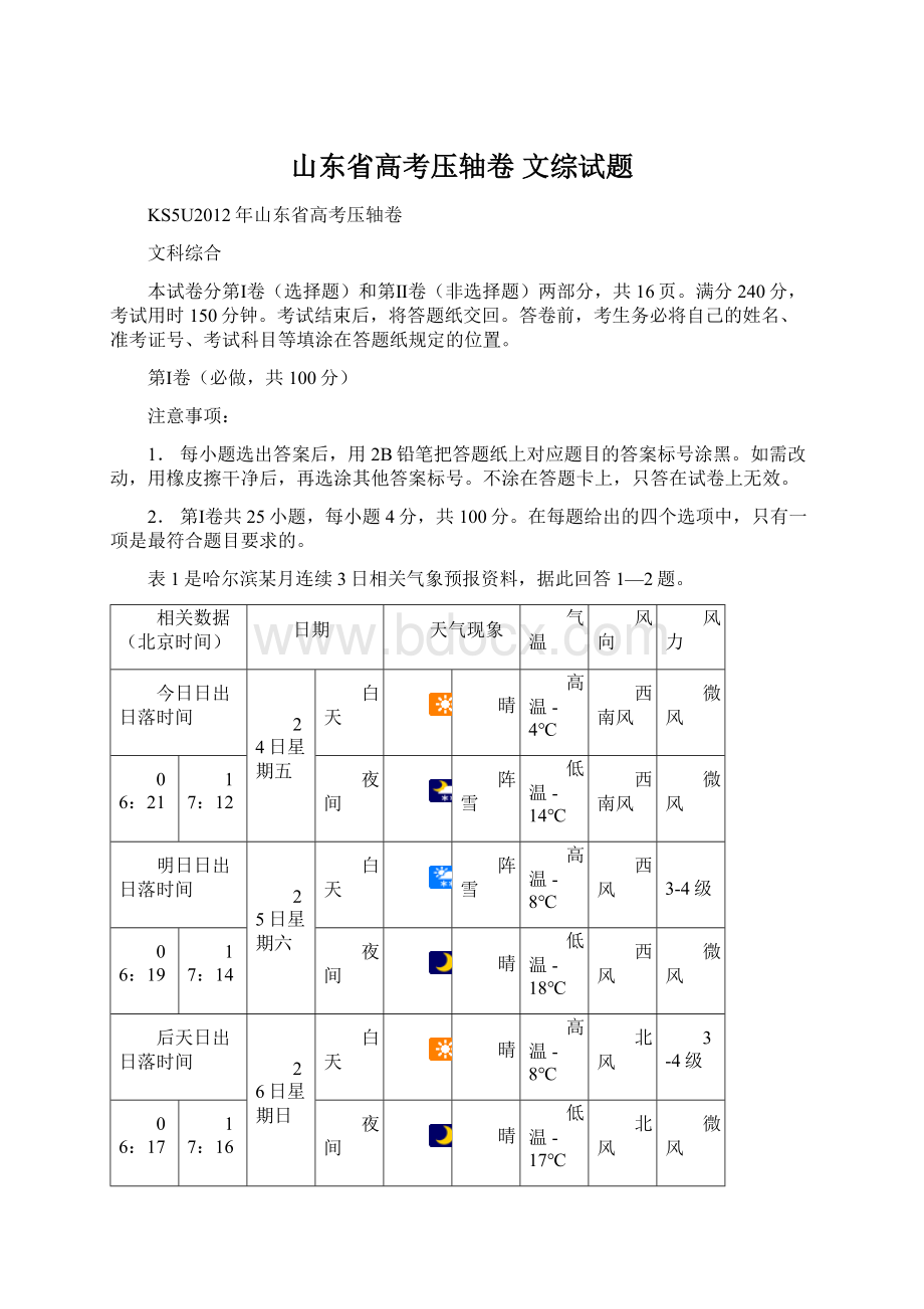 山东省高考压轴卷 文综试题.docx_第1页