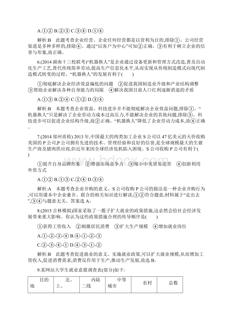 导与练高三政治一轮复习课时训练必修一 经济生活 第二单元 生产劳动与经营第五课 企业与劳动者Word文档格式.docx_第3页