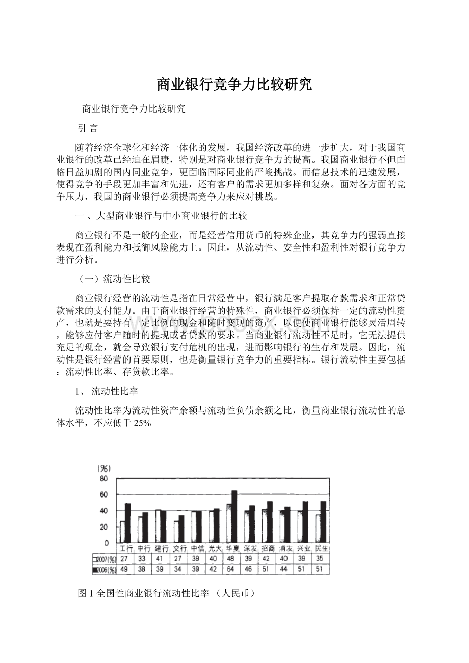 商业银行竞争力比较研究Word下载.docx