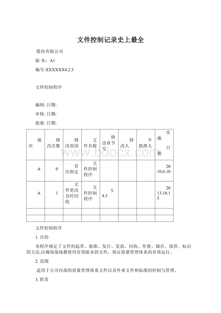 文件控制记录史上最全文档格式.docx