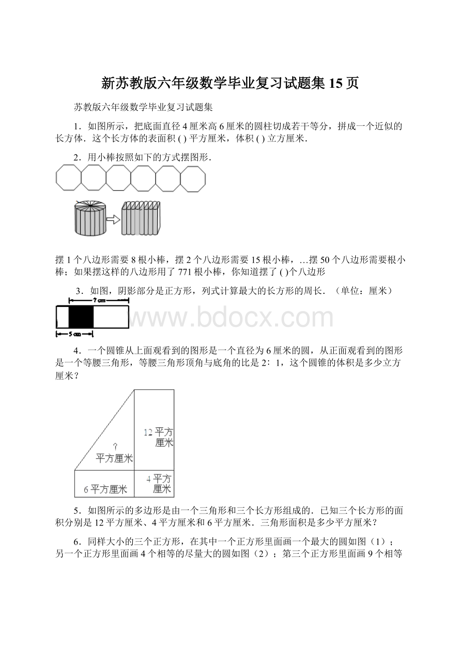 新苏教版六年级数学毕业复习试题集15页Word格式文档下载.docx