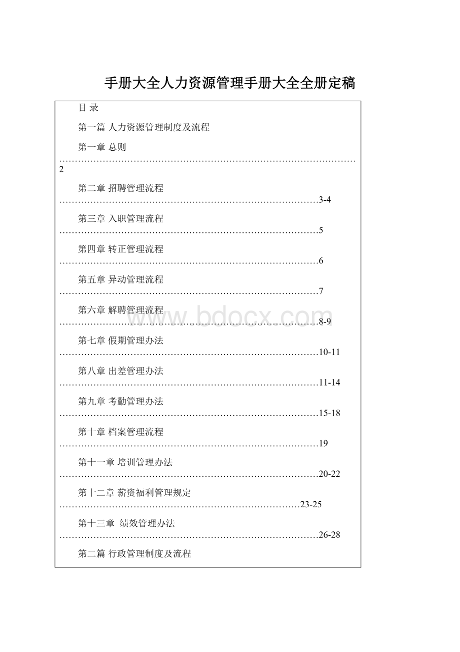 手册大全人力资源管理手册大全全册定稿Word格式.docx