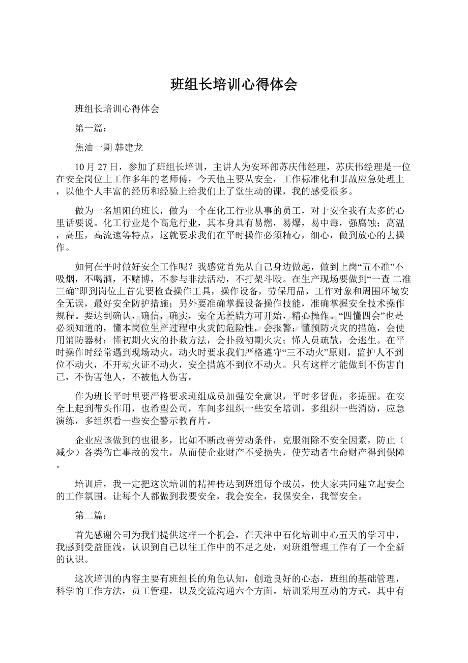 班组长培训心得体会Word下载.docx