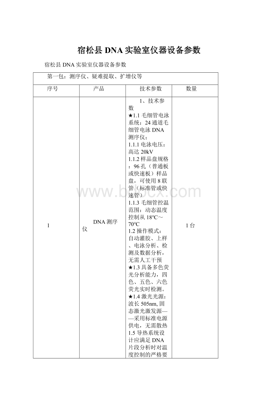 宿松县DNA实验室仪器设备参数.docx