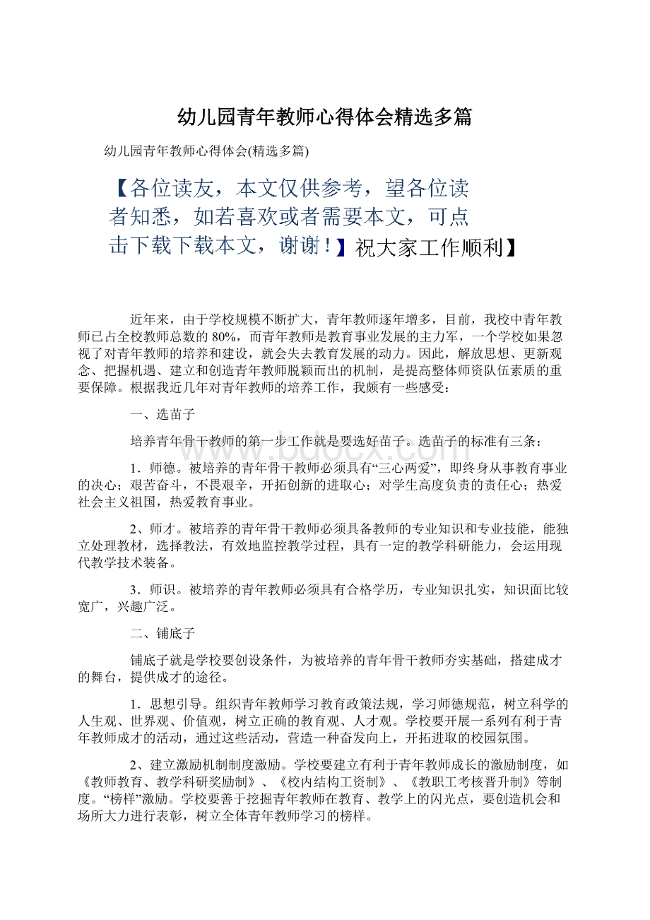 幼儿园青年教师心得体会精选多篇.docx_第1页