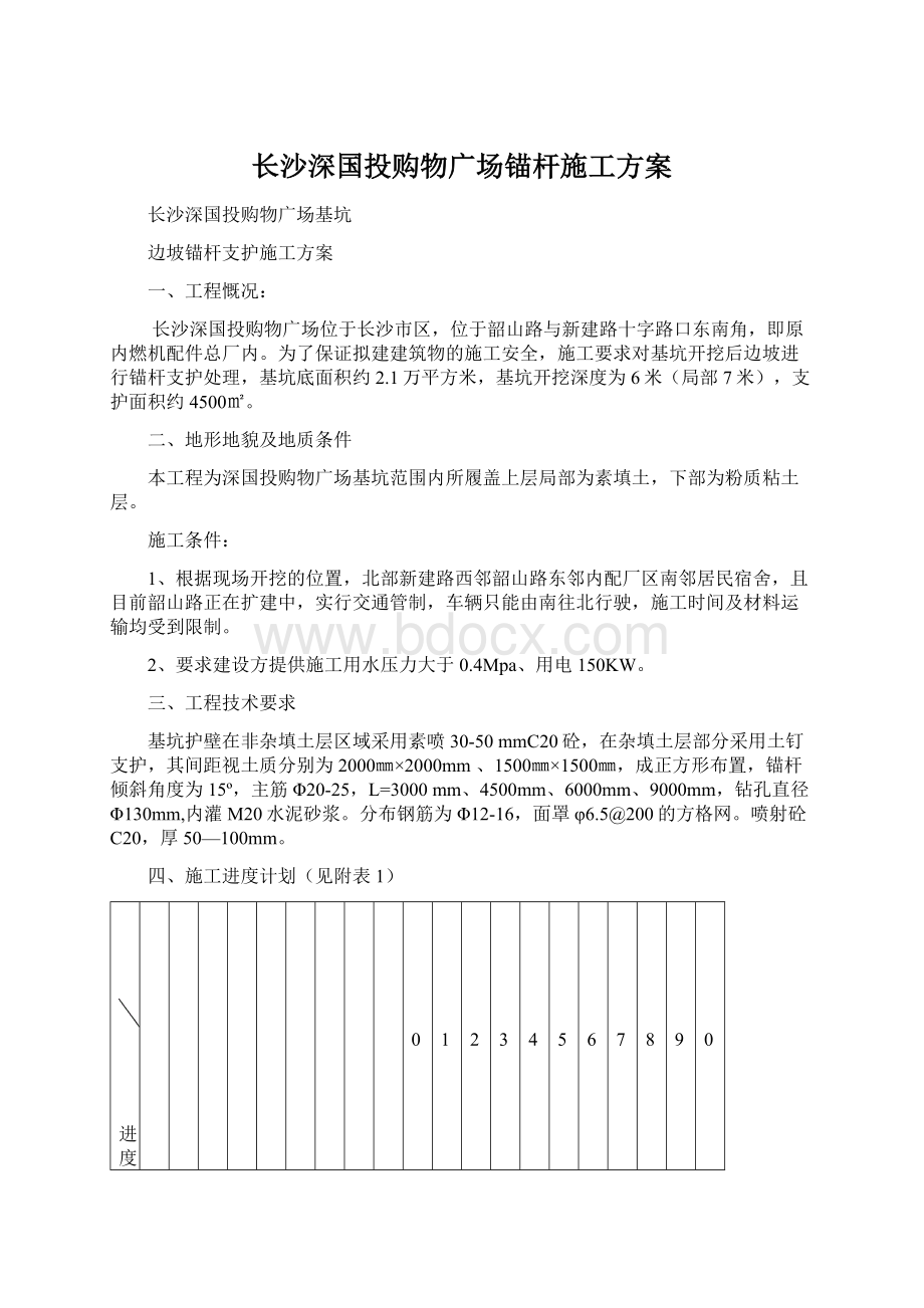 长沙深国投购物广场锚杆施工方案Word文档格式.docx