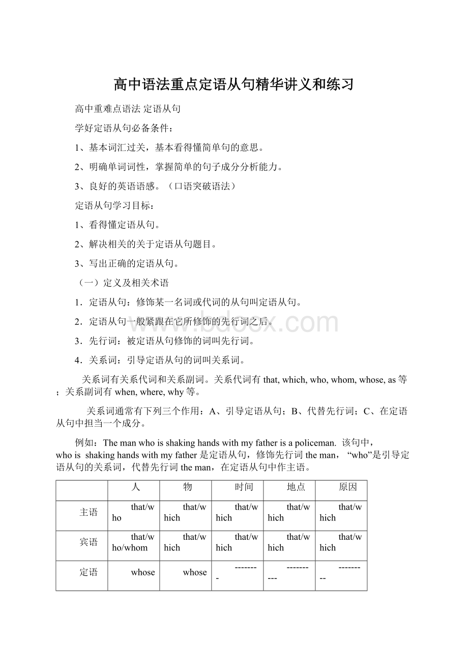 高中语法重点定语从句精华讲义和练习文档格式.docx_第1页