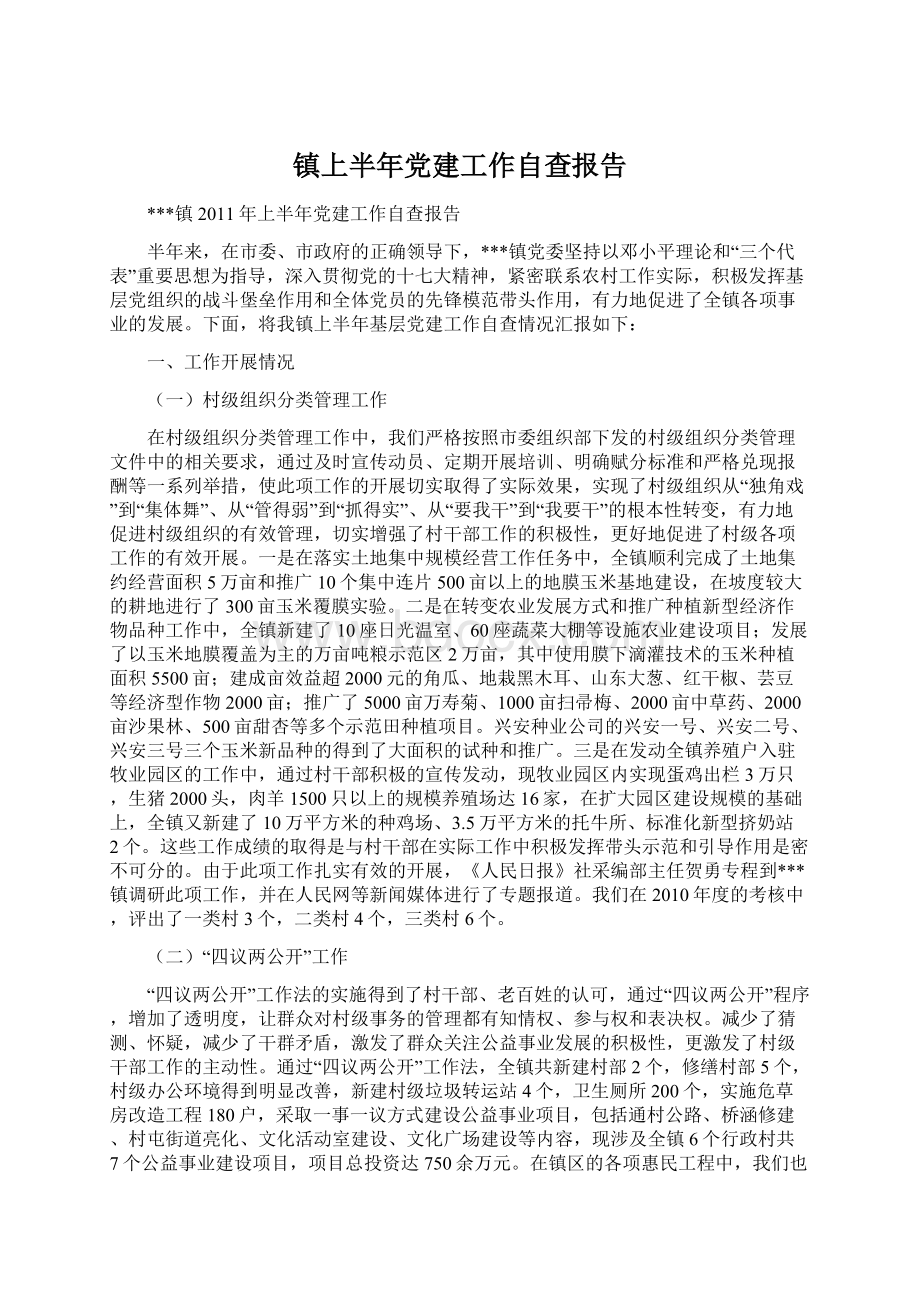 镇上半年党建工作自查报告.docx