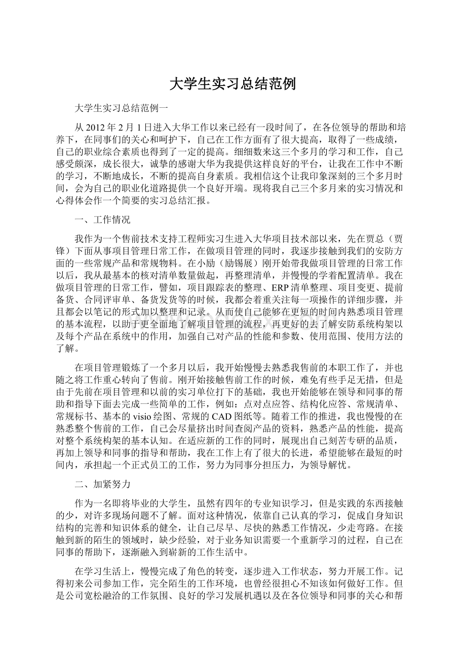 大学生实习总结范例.docx