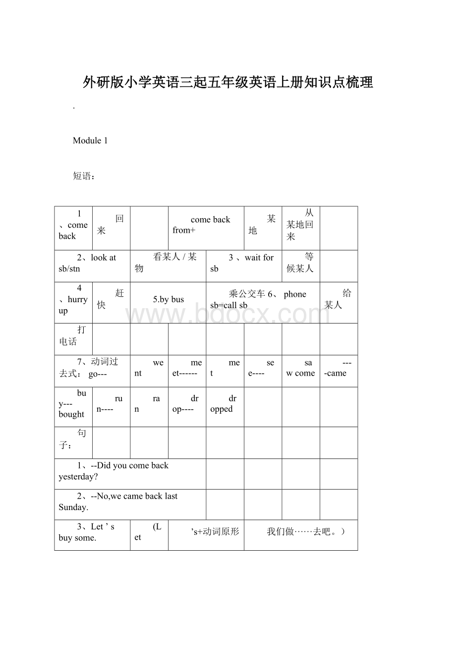 外研版小学英语三起五年级英语上册知识点梳理.docx_第1页