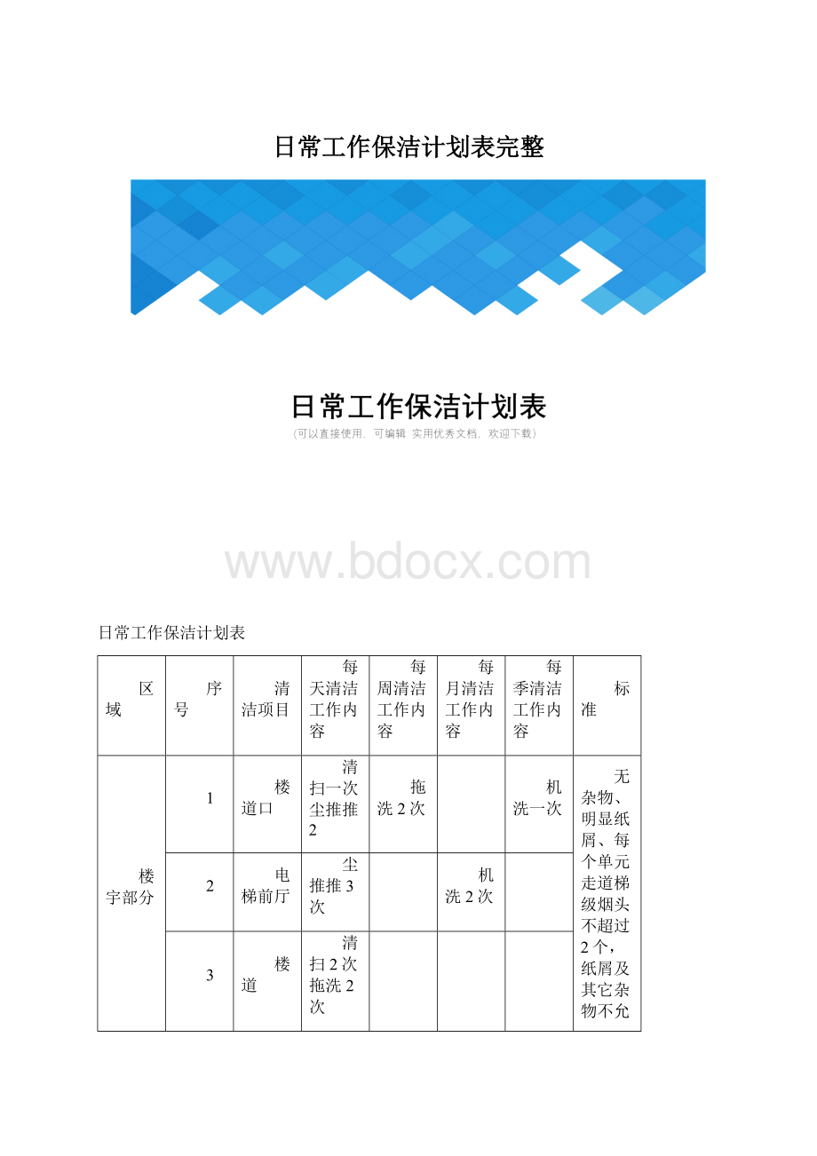 日常工作保洁计划表完整.docx_第1页