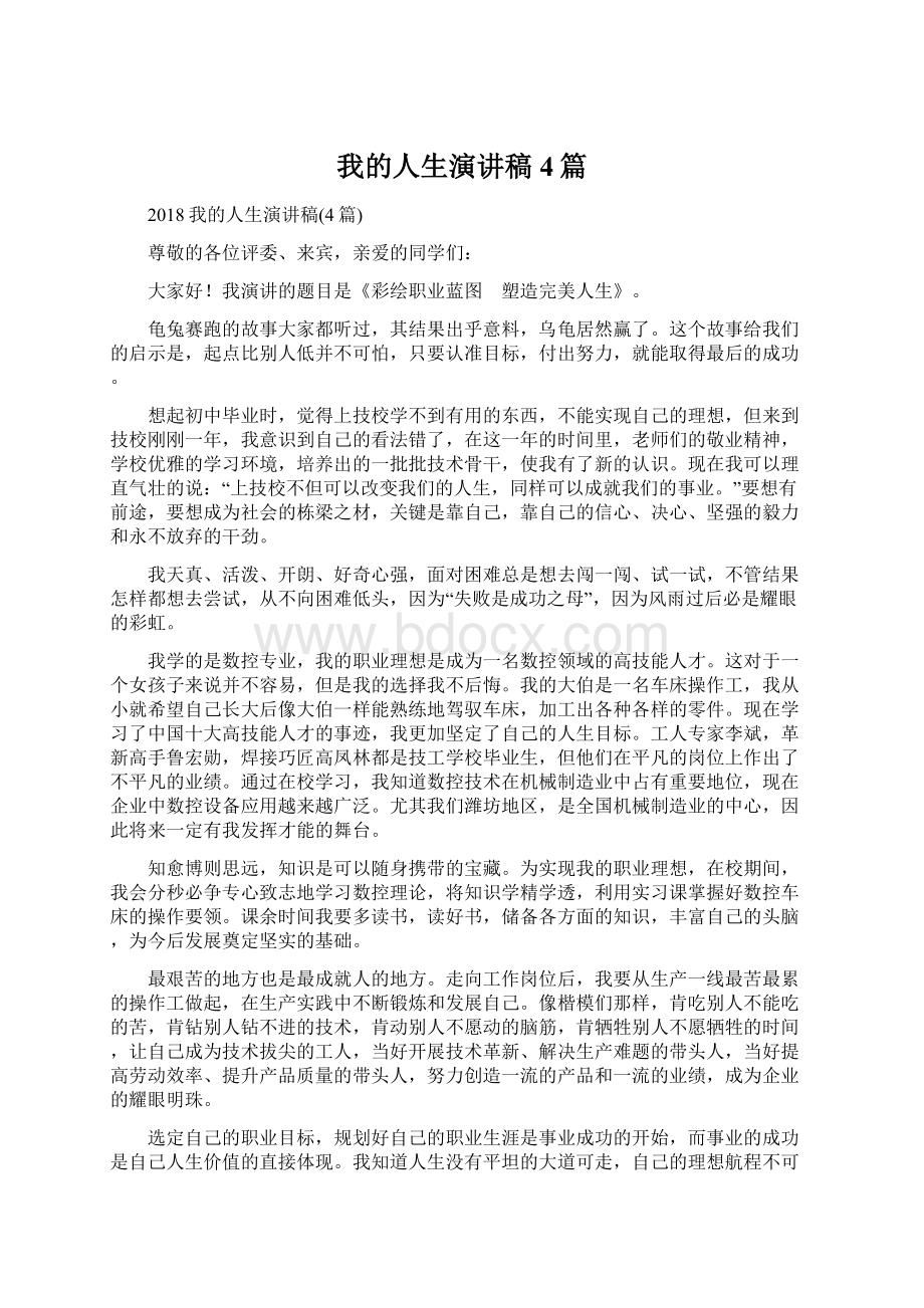 我的人生演讲稿4篇文档格式.docx