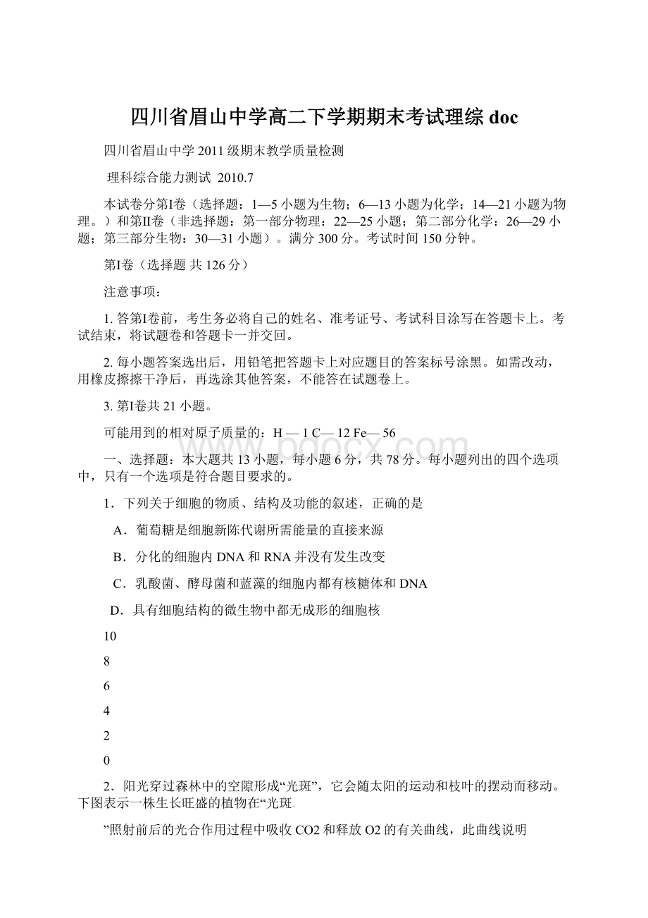 四川省眉山中学高二下学期期末考试理综doc文档格式.docx