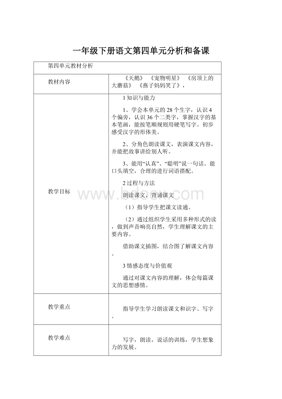 一年级下册语文第四单元分析和备课.docx_第1页