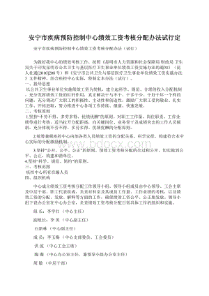 安宁市疾病预防控制中心绩效工资考核分配办法试行定.docx