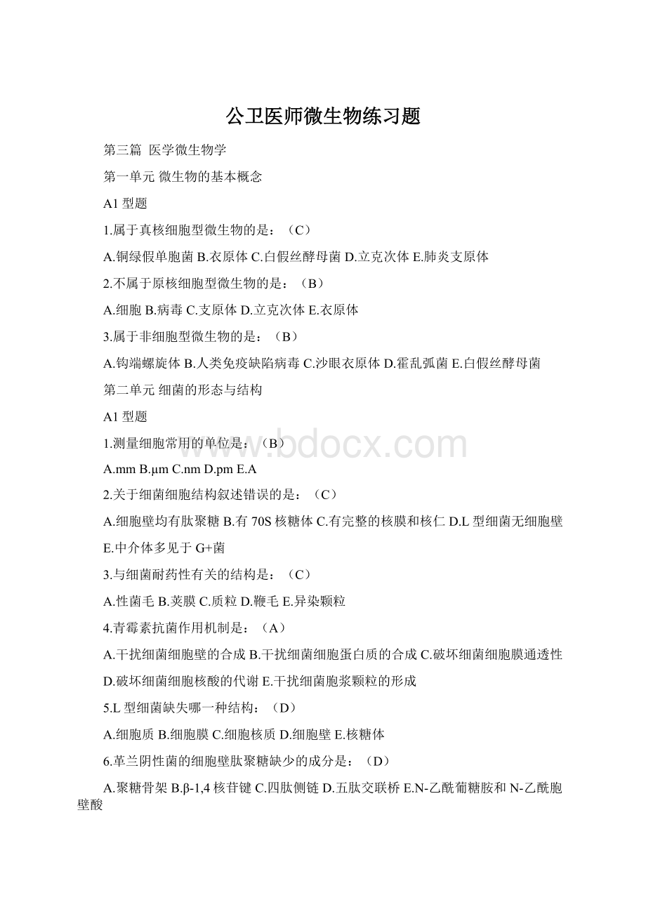 公卫医师微生物练习题Word格式.docx