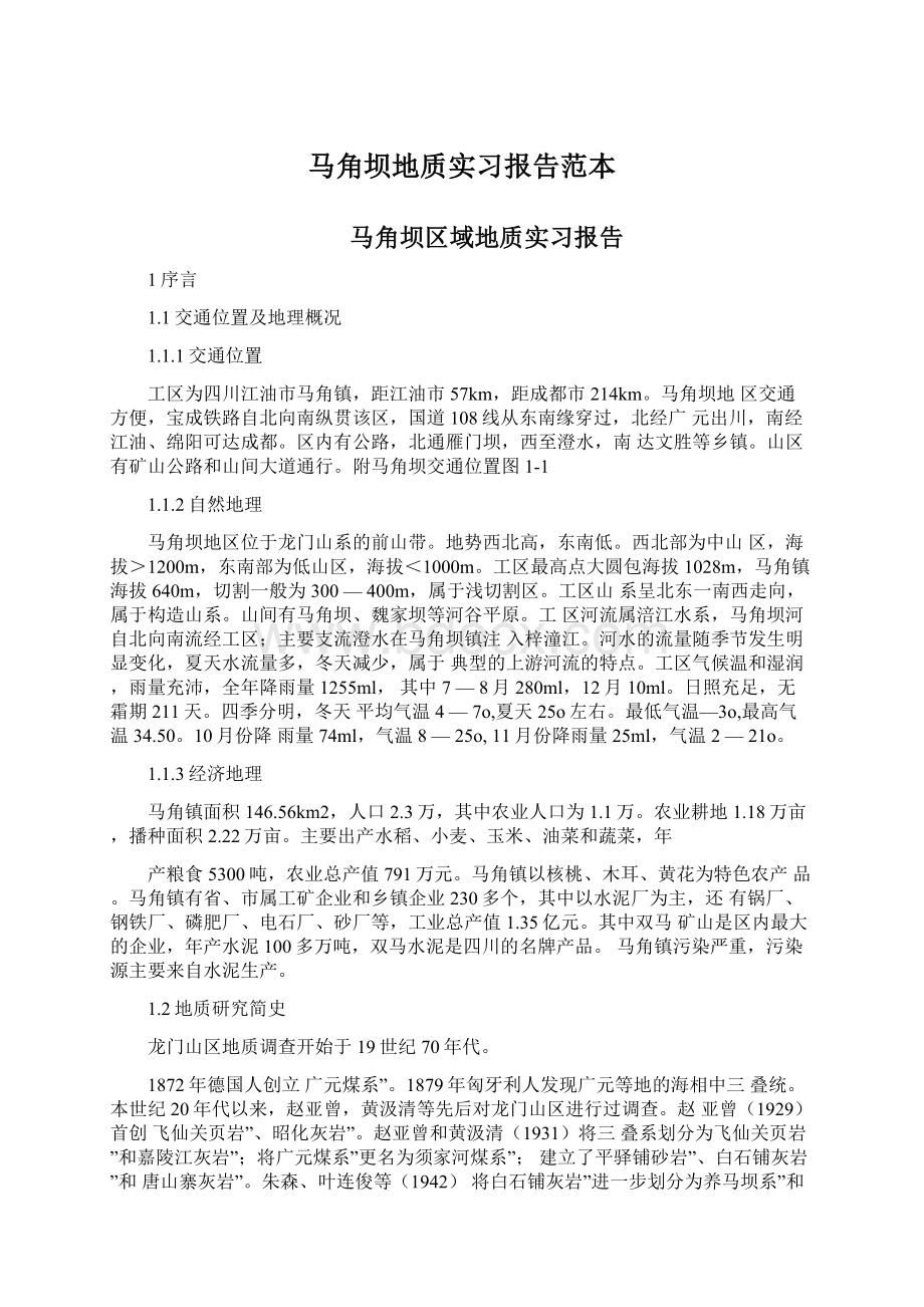 马角坝地质实习报告范本Word下载.docx