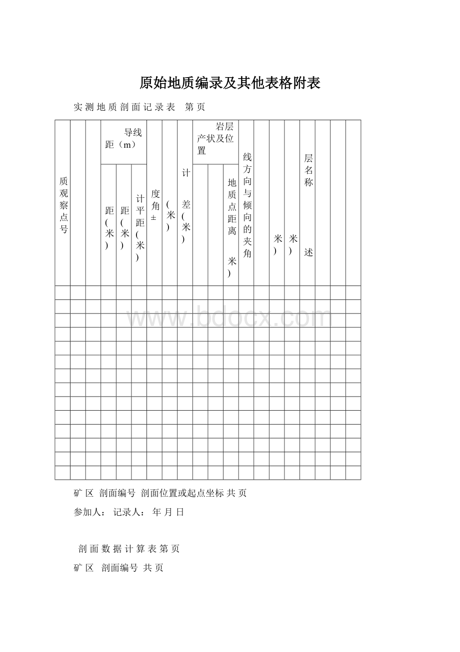 原始地质编录及其他表格附表.docx_第1页