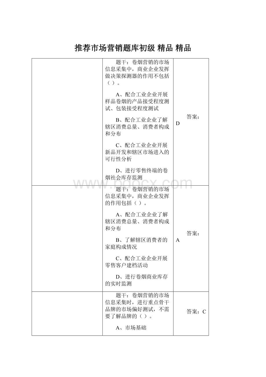 推荐市场营销题库初级 精品 精品Word文件下载.docx_第1页