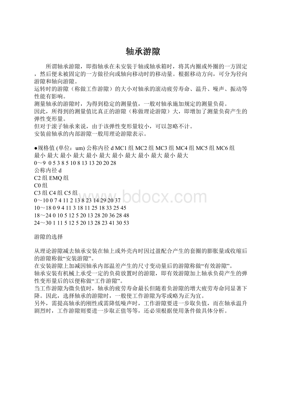 轴承游隙Word格式文档下载.docx