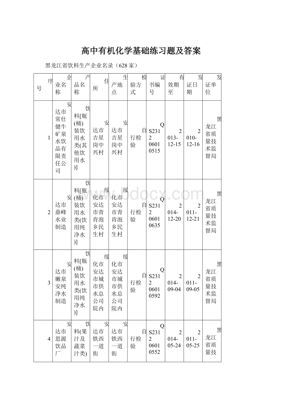 高中有机化学基础练习题及答案Word下载.docx_第1页