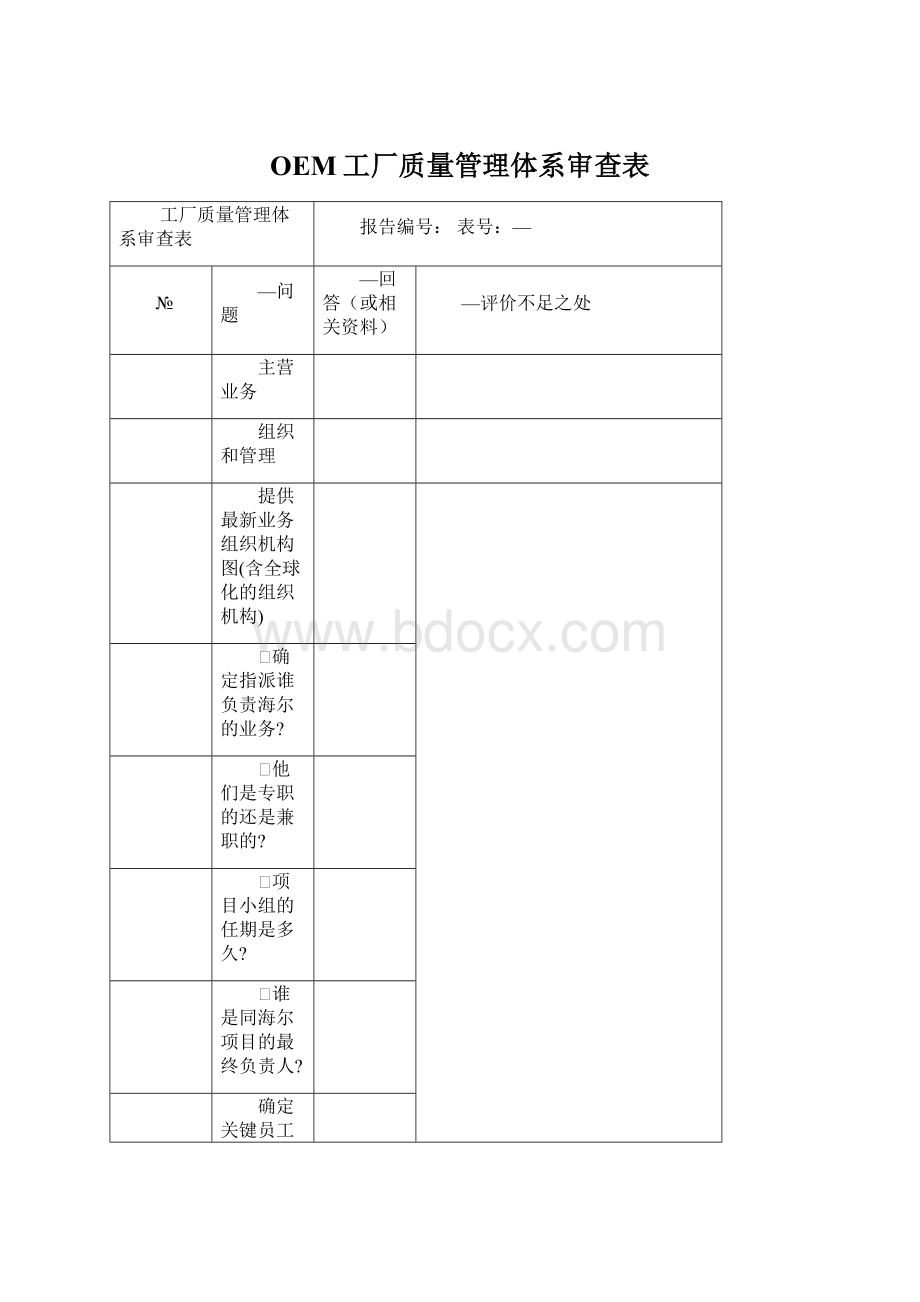 OEM工厂质量管理体系审查表.docx