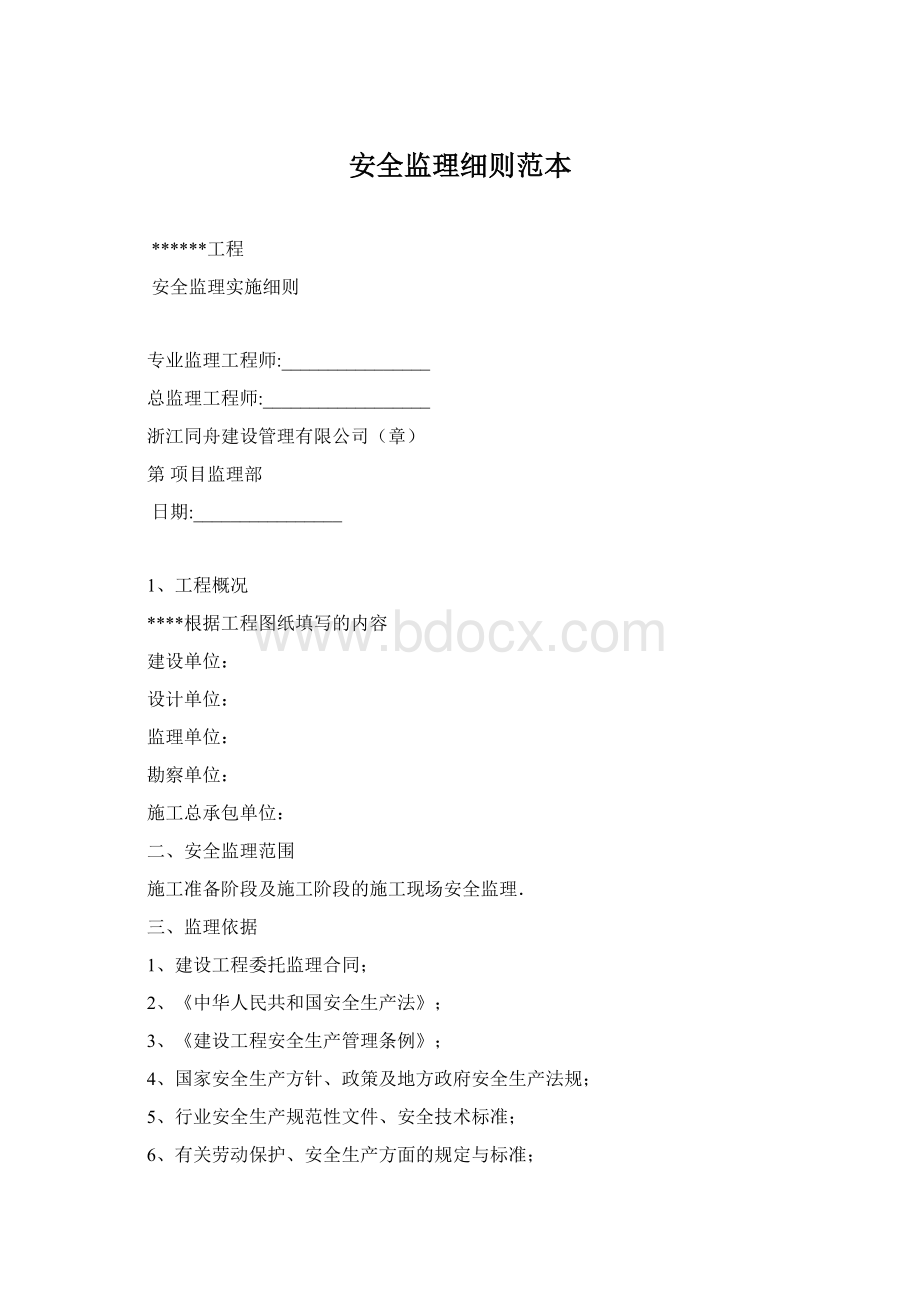 安全监理细则范本文档格式.docx