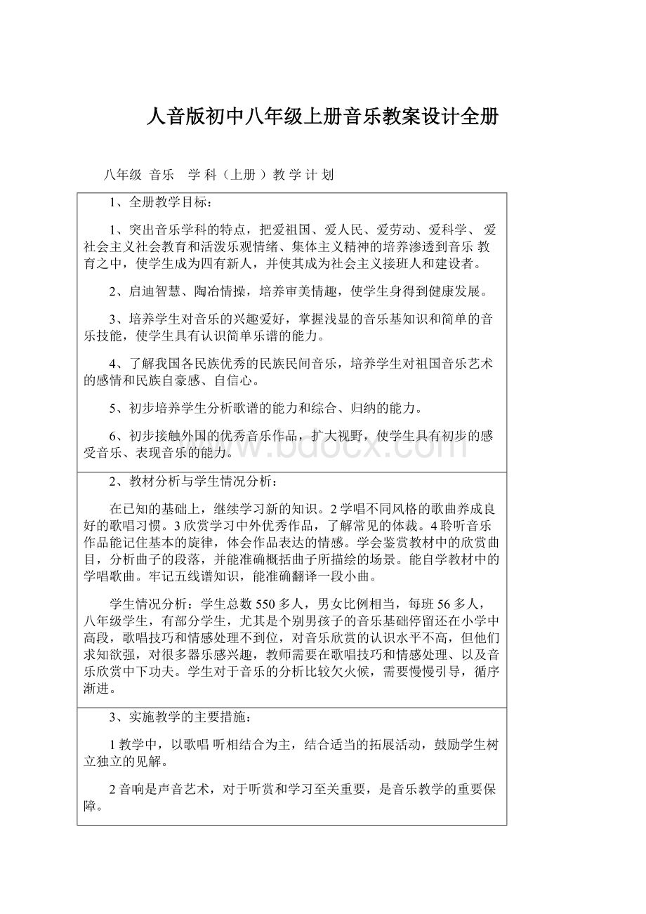 人音版初中八年级上册音乐教案设计全册.docx