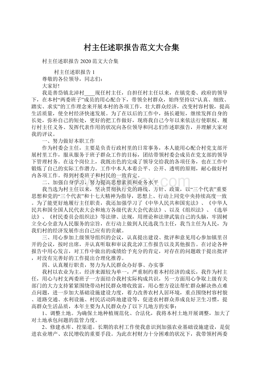 村主任述职报告范文大合集文档格式.docx