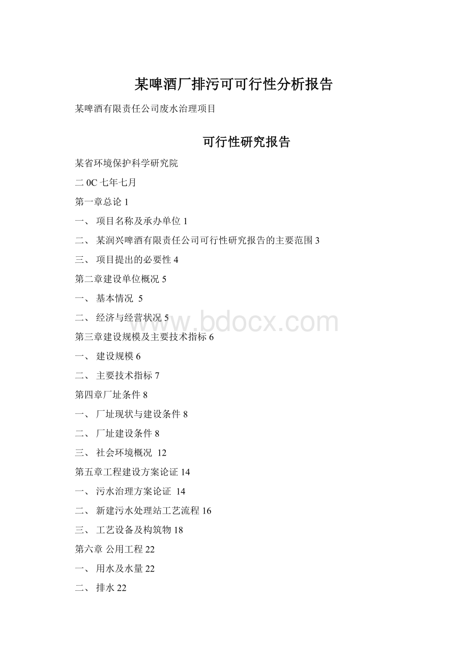 某啤酒厂排污可可行性分析报告Word格式.docx