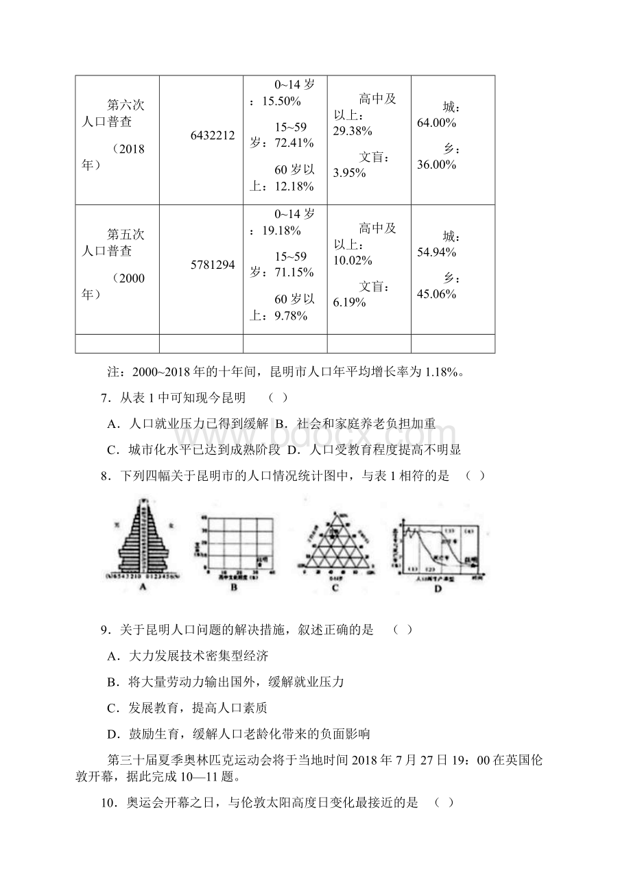 昆明市届新课程高三摸底调研测试文科综合能力测试 精品文档格式.docx_第3页