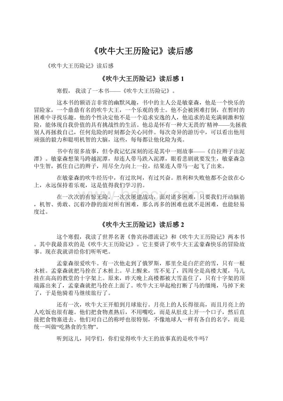 《吹牛大王历险记》读后感Word文档下载推荐.docx