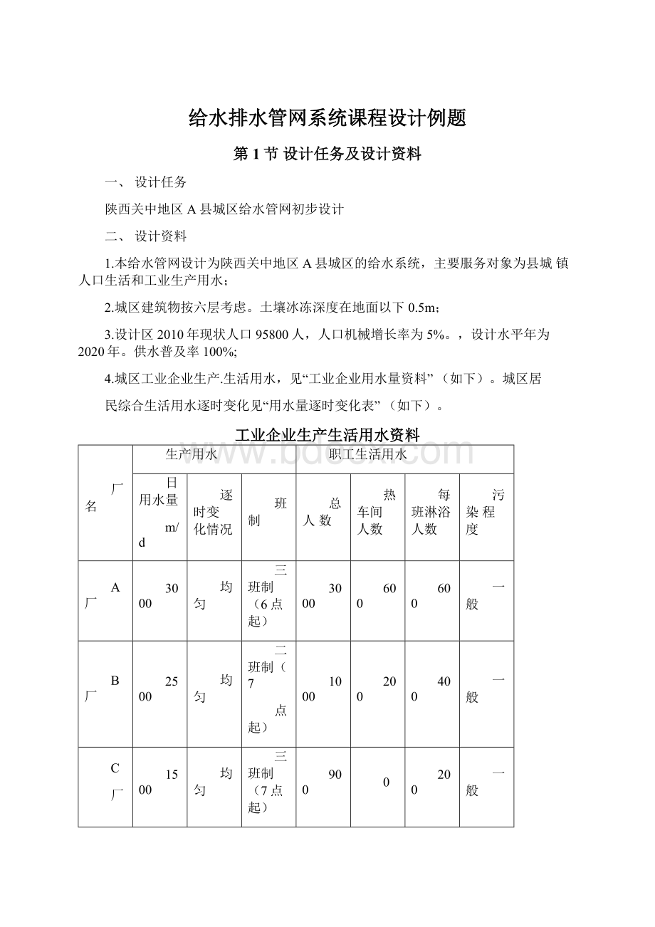 给水排水管网系统课程设计例题.docx