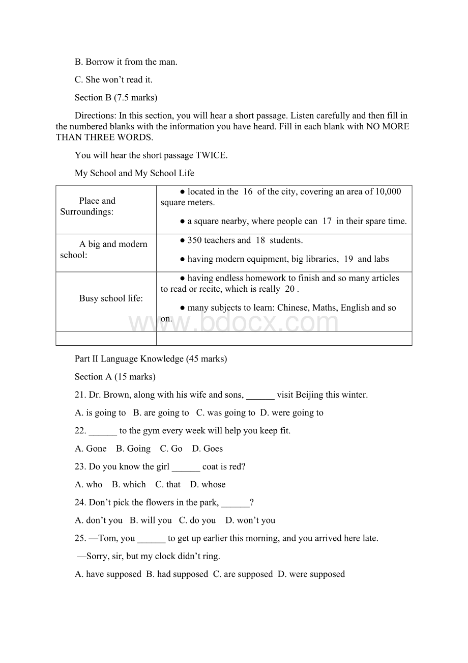 湖南省长沙县一中学年高一上学期第一学段学业水平英语考试WORD版含答案Word格式文档下载.docx_第3页