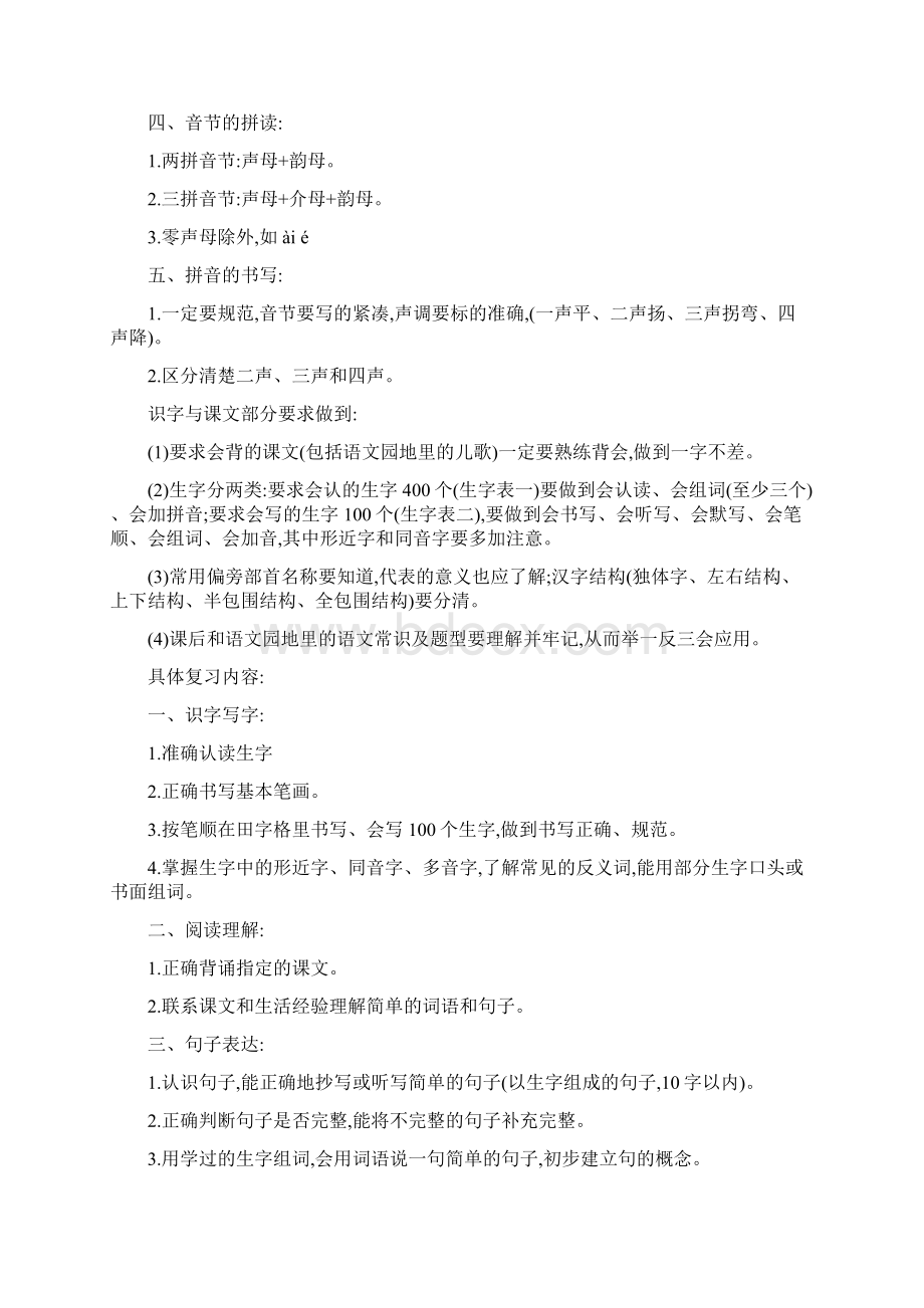 人教版语文一年级上册复习要点及练习.docx_第2页