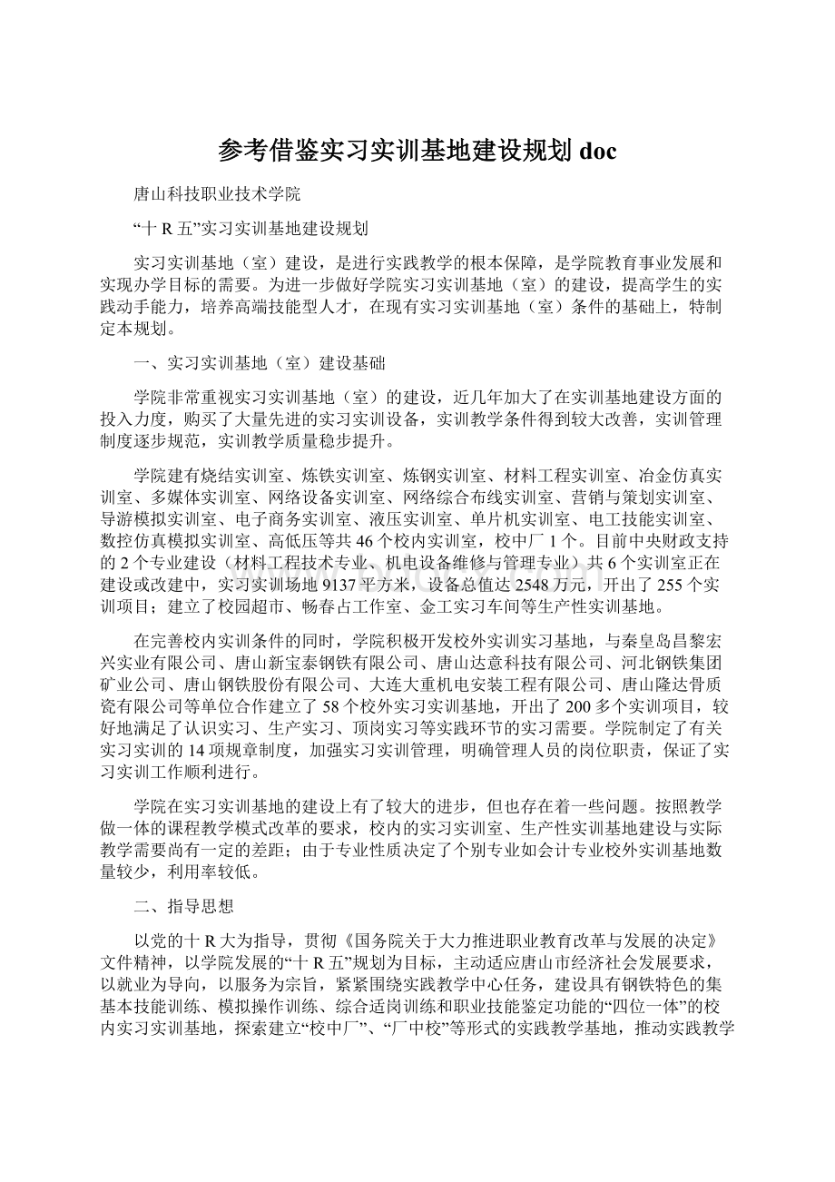 参考借鉴实习实训基地建设规划doc文档格式.docx