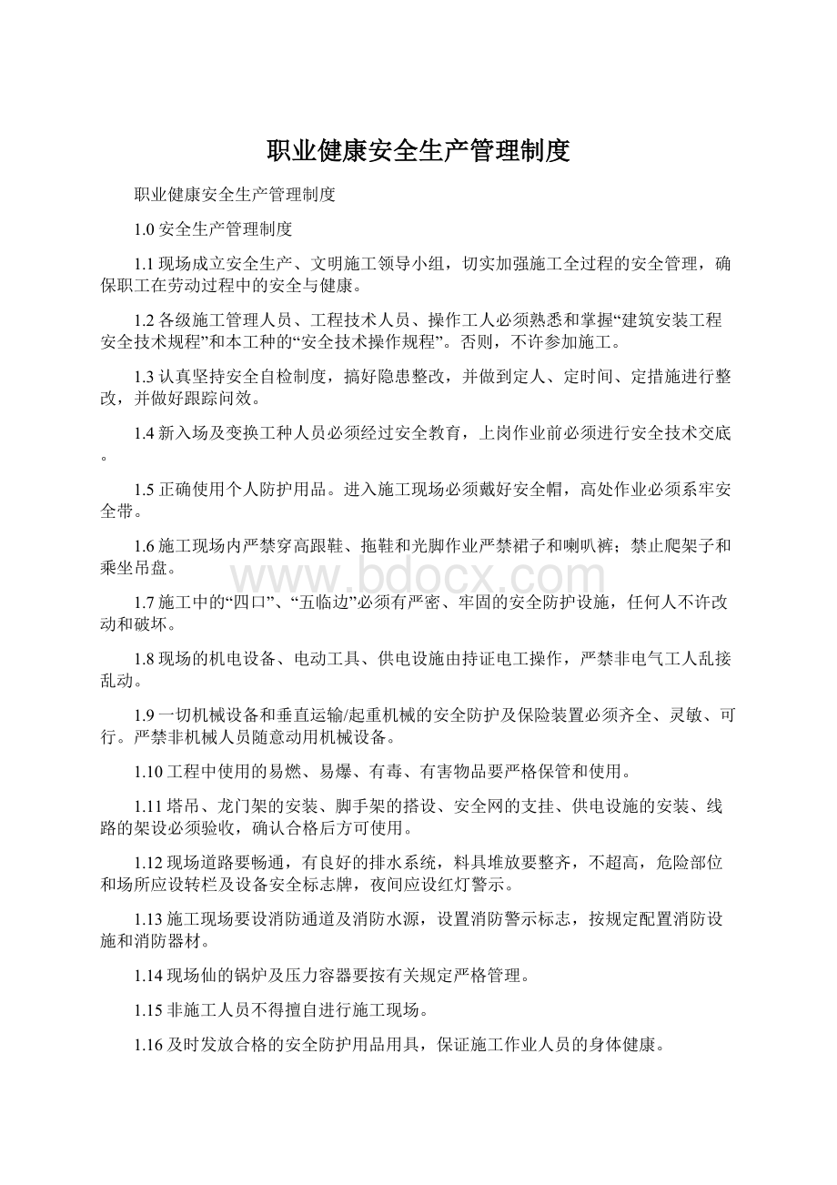 职业健康安全生产管理制度Word文档格式.docx