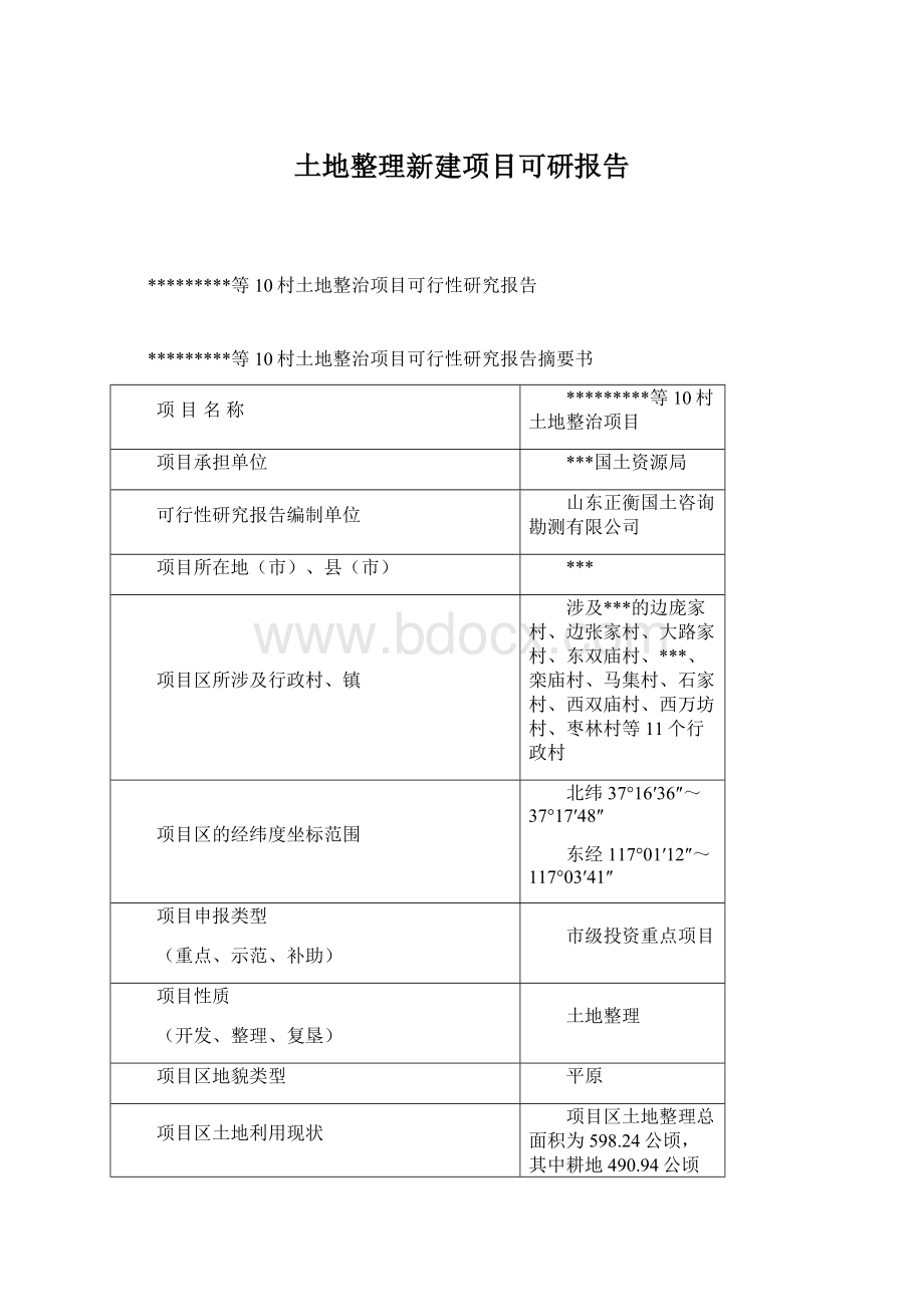 土地整理新建项目可研报告Word格式文档下载.docx_第1页