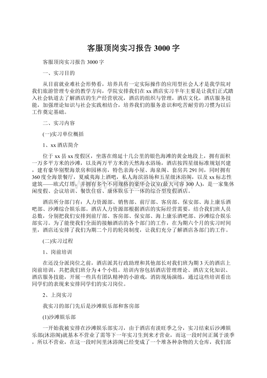 客服顶岗实习报告3000字.docx_第1页