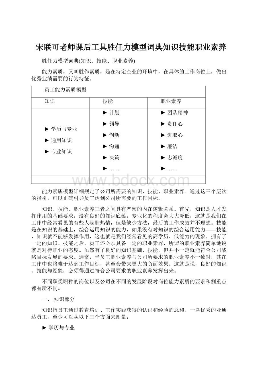 宋联可老师课后工具胜任力模型词典知识技能职业素养.docx_第1页