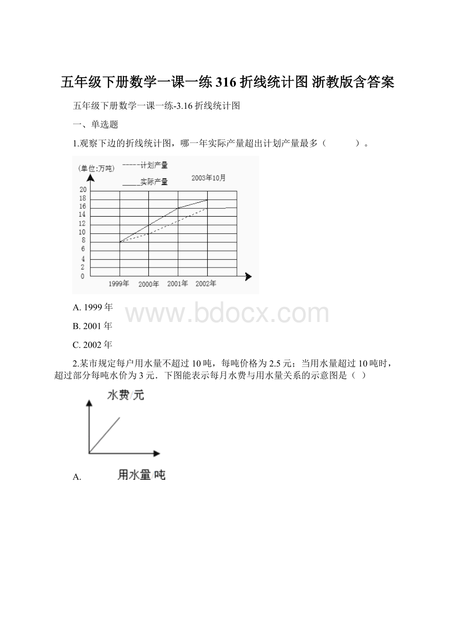 五年级下册数学一课一练316折线统计图 浙教版含答案.docx_第1页