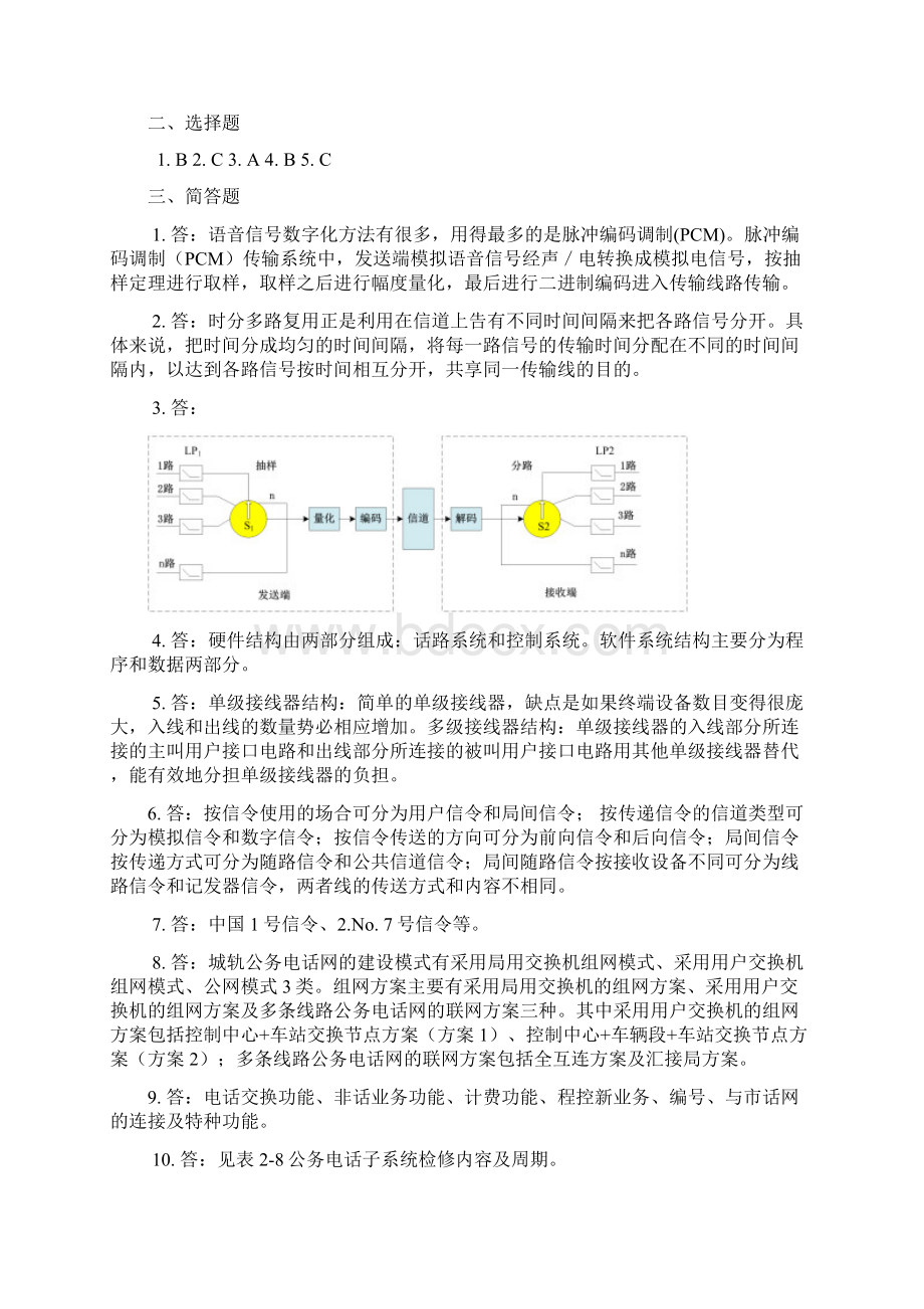 上交大《城市轨道交通通信技术》教学资源 习题答案 城市轨道交通通信技术课后习题答案Word文件下载.docx_第3页