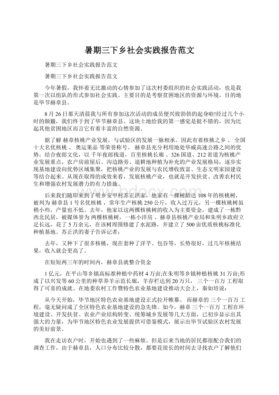 暑期三下乡社会实践报告范文Word下载.docx