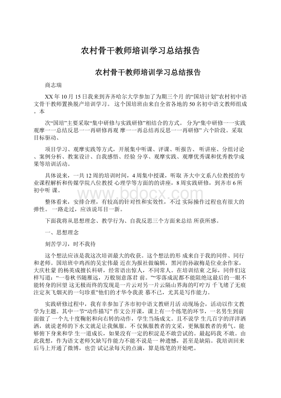 农村骨干教师培训学习总结报告文档格式.docx