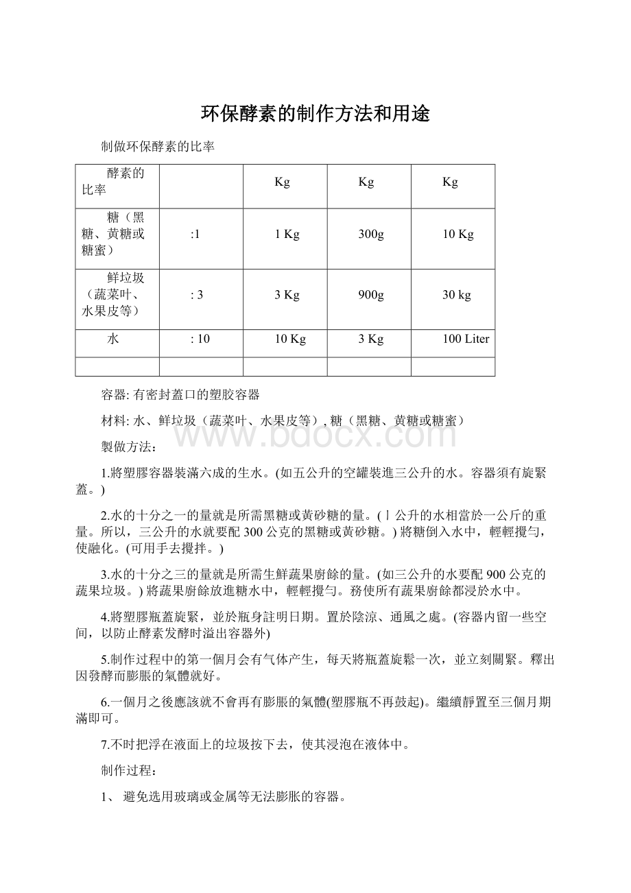 环保酵素的制作方法和用途.docx_第1页