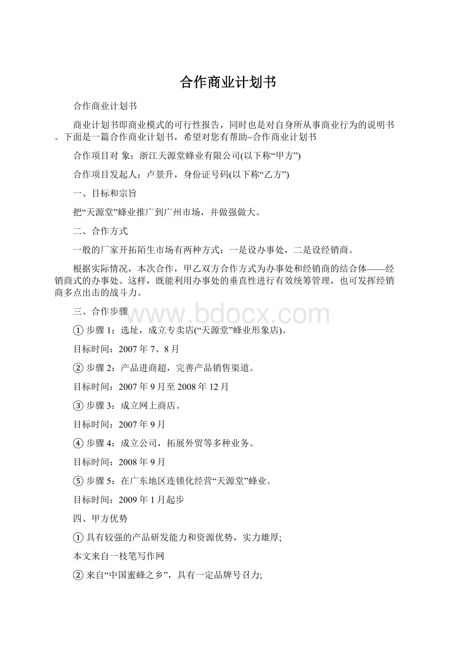 合作商业计划书Word下载.docx