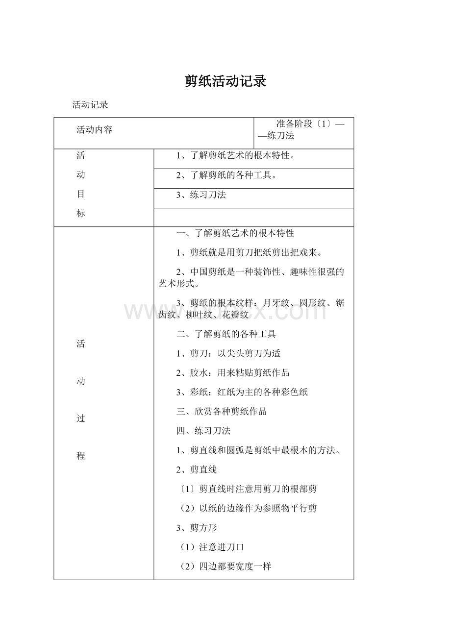 剪纸活动记录Word格式文档下载.docx