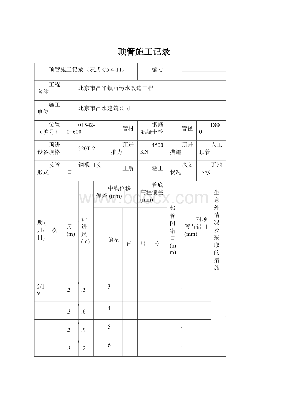 顶管施工记录Word下载.docx_第1页