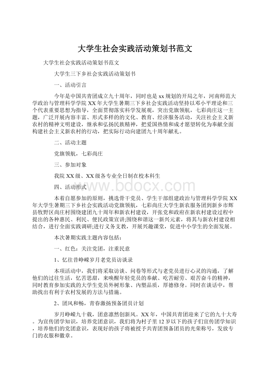 大学生社会实践活动策划书范文Word文档格式.docx_第1页