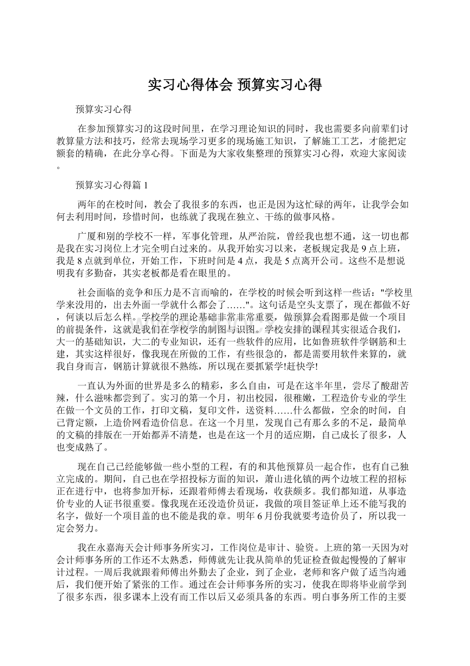 实习心得体会 预算实习心得文档格式.docx